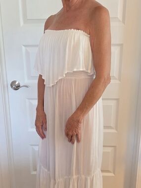 White Strapless Ruffle Jumpsuit Cover Up